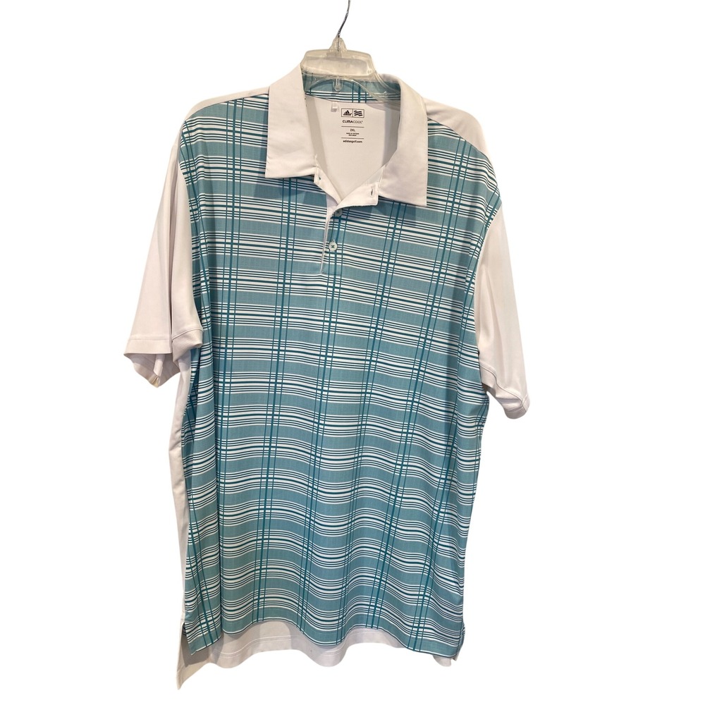 Adidas ClimaCool Mens 2XL Golf Tennis Polo Shirt Teal White Plaid Mesh
